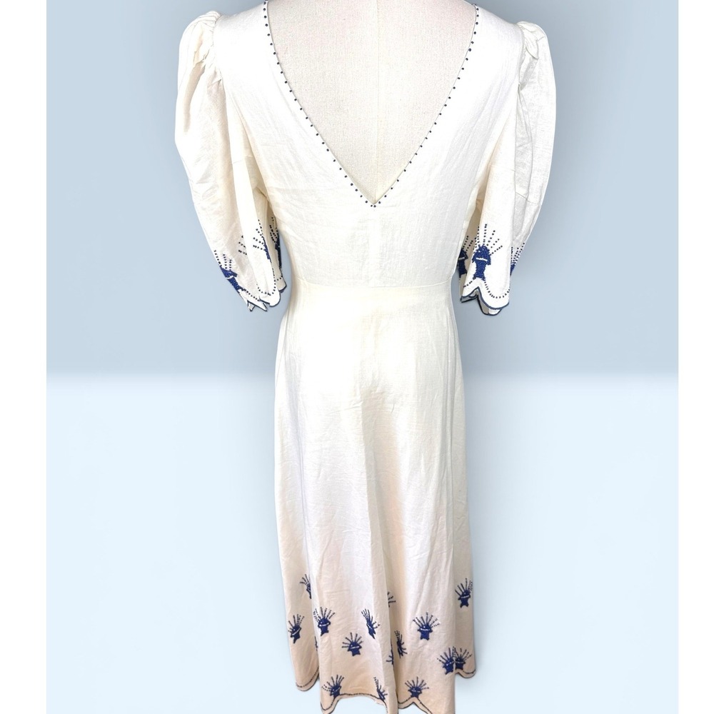 FARM Rio Sea of Fish Ankle Dress NWOT SZ Small Off-White Blue Embroidered Cutout - Picture 5 of 14